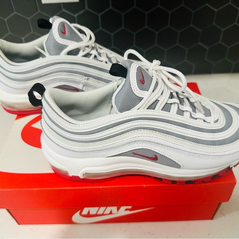 Nike Air Max 97 White and Gray with Red Accents